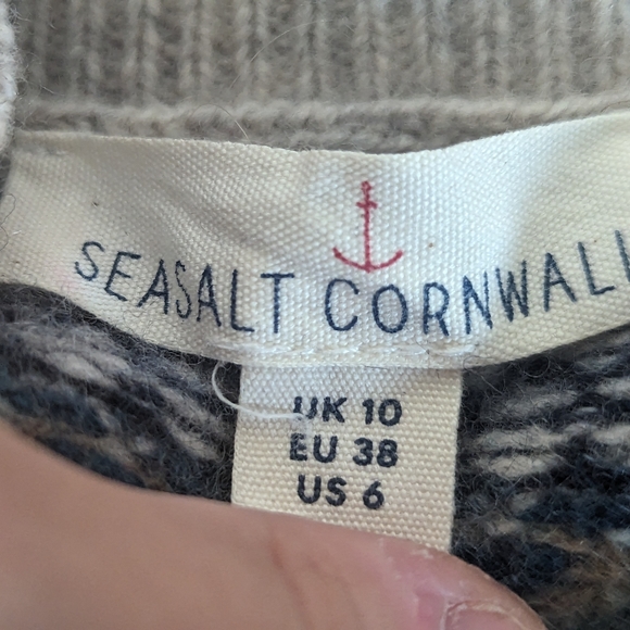Seasalt Cornwall Camber Rocks Jumper Green & Grey - 80% Of Wool Size 10 - Picture 8 of 8